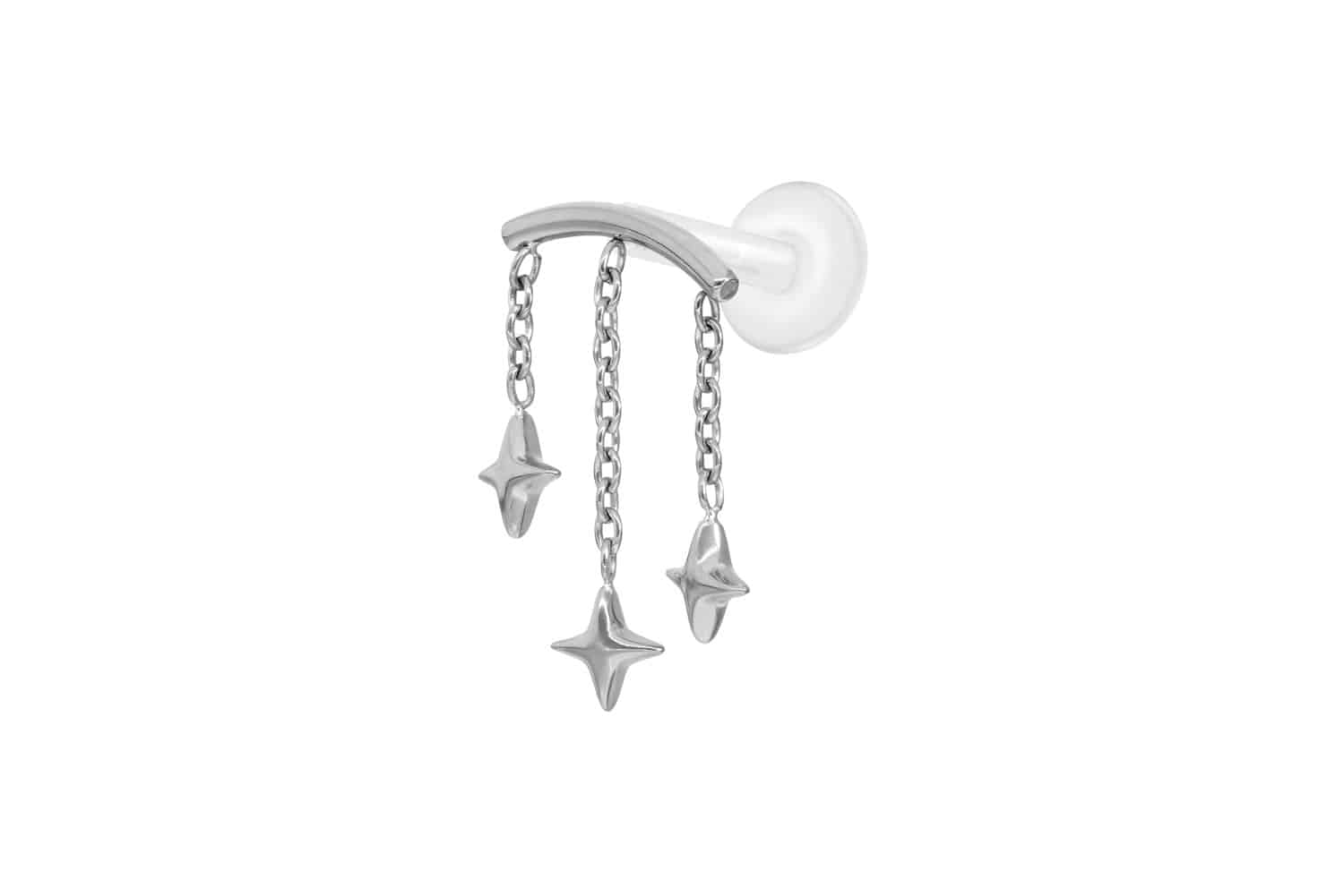 PTFE Labret Piercing mit Innengewinde + Titan-Aufsatz BOGEN + 3 STERNE